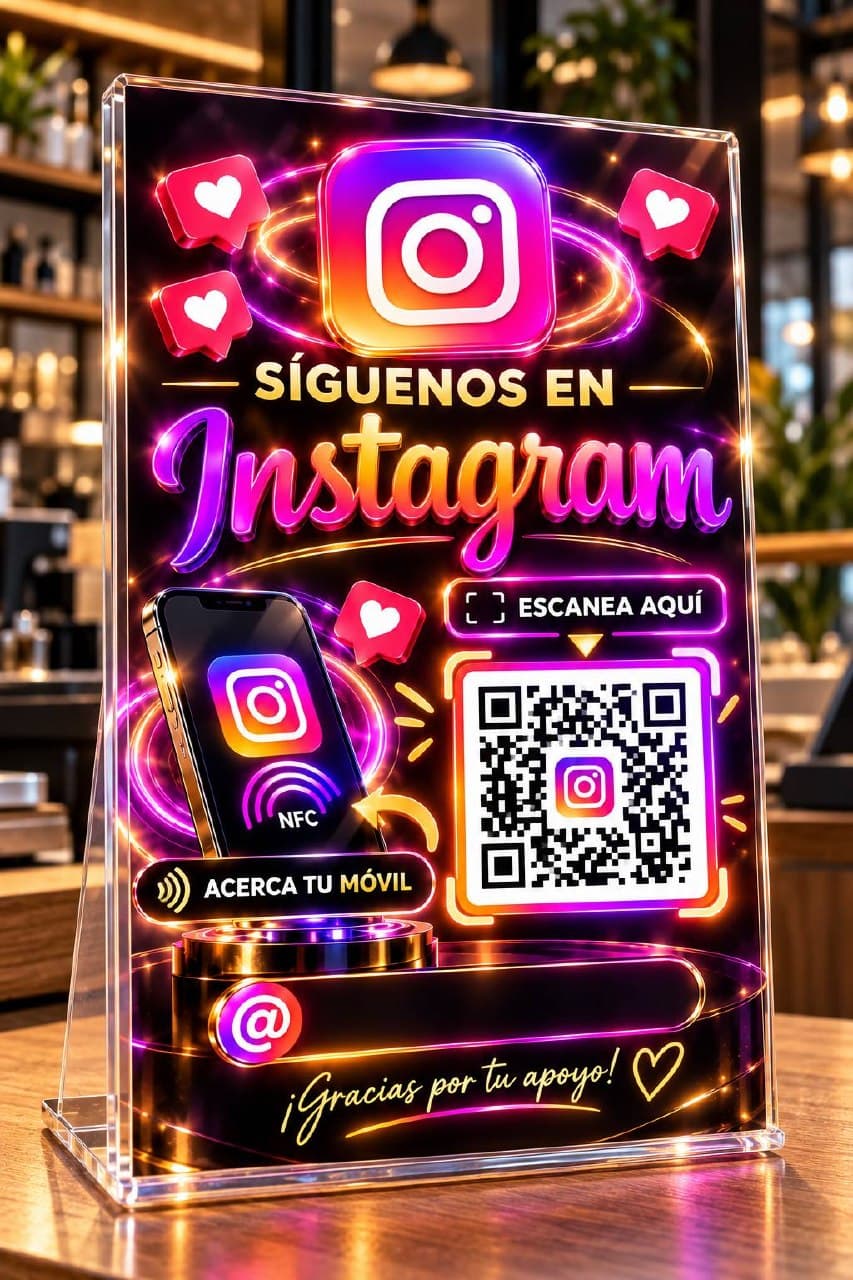 Expositor NFC para seguir el negocio en Instagram
