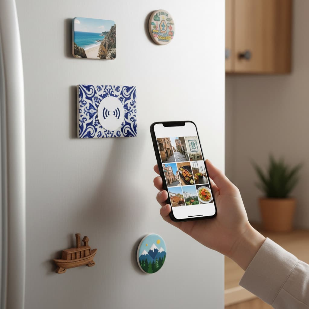 Pegatina NFC para imán que abre un álbum de fotos en el móvil