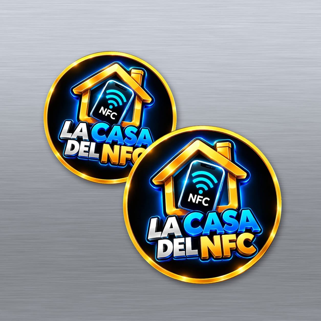 Pegatinas NFC para metal con el logo de La Casa del NFC sobre metal