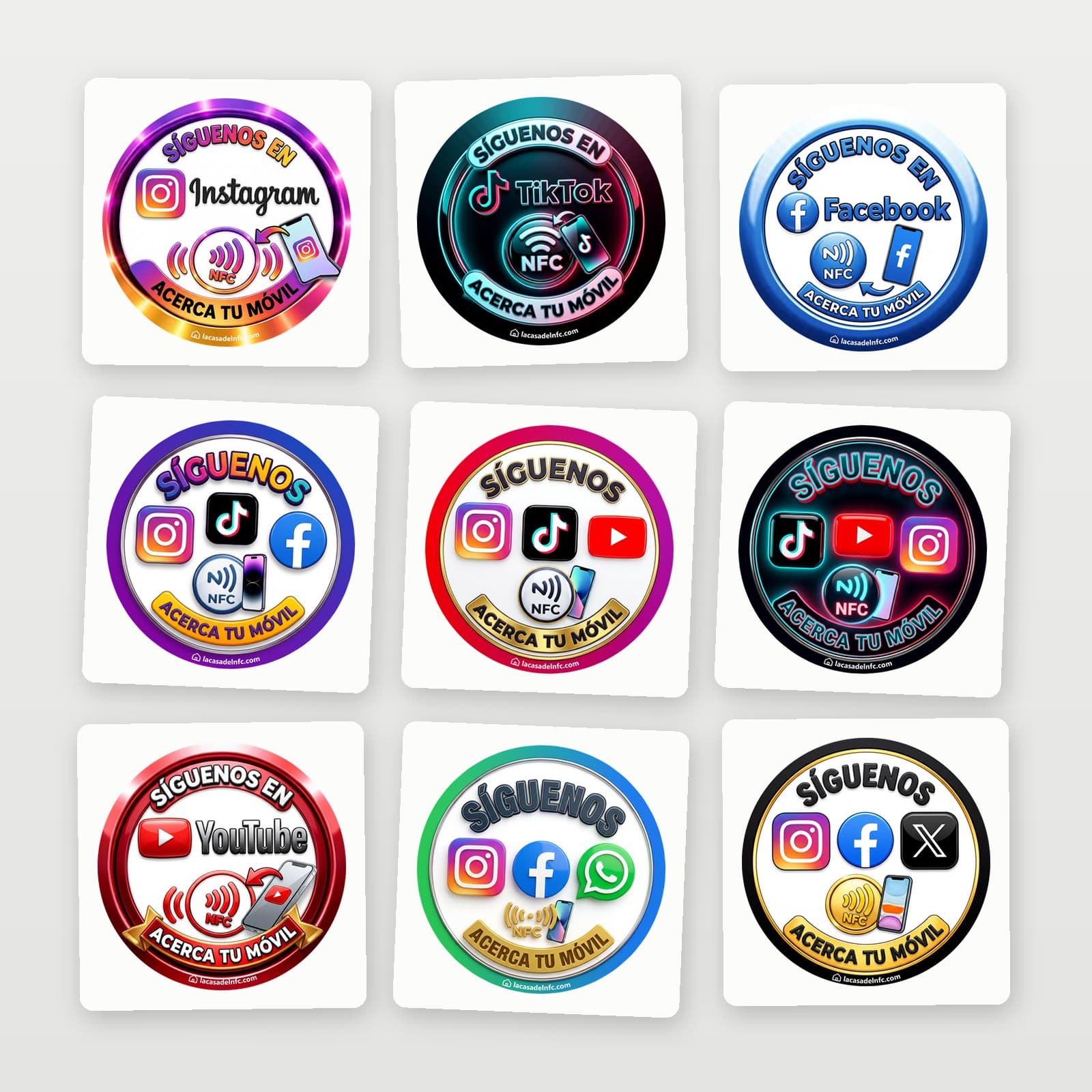 Pegatinas NFC redondas para Instagram, TikTok, Facebook y otras redes sociales